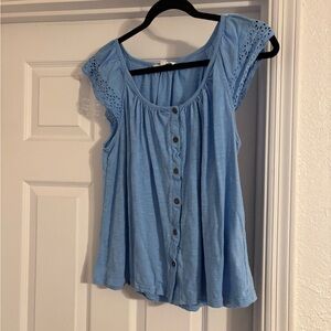 Blue Button-Front Women's Top